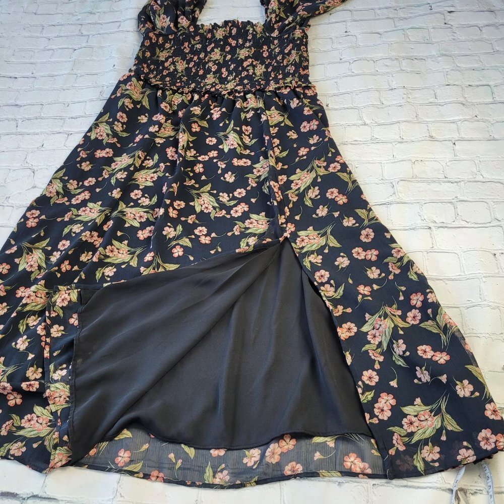 ✅ NWT 1.State black floral maxi dress smoked waist square neck size L - Picture 5 of 13